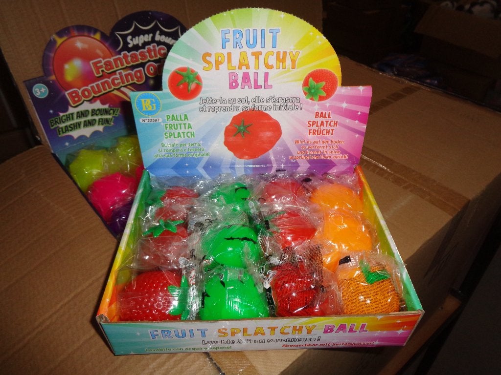 PARTIJ FRUIT SPLATCHY BAL 6CM 4 ASSORTI IN DISPLAY , ., Nieuw, Ophalen of Verzenden, .