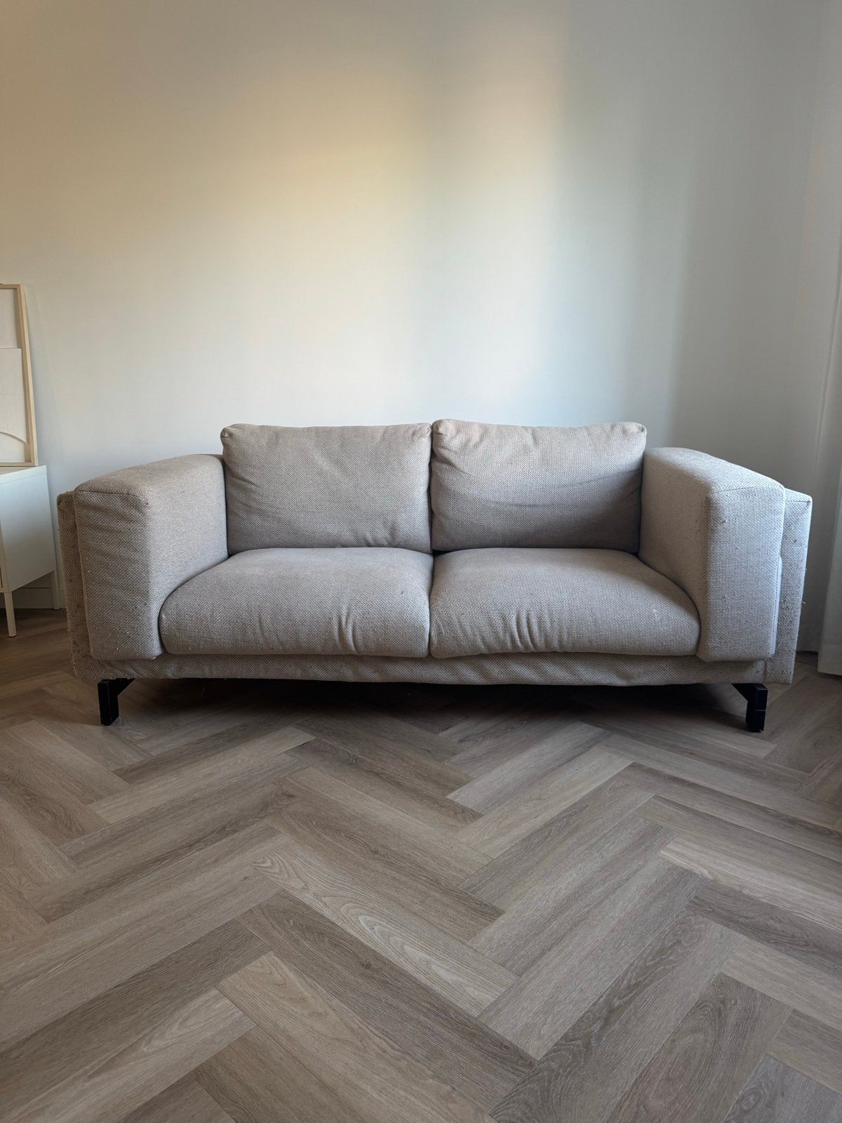 Comfortabele tweepersoonsbank IKEA Nockeby - Beige stof, Ophalen, Gebruikt, 150 tot 200 cm, Tweepersoons