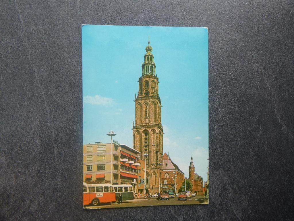 Groningen, martinitoren met achtergrond prov. huis/bus/auto, Verzenden, 1960 tot 1980, Gelopen, Groningen