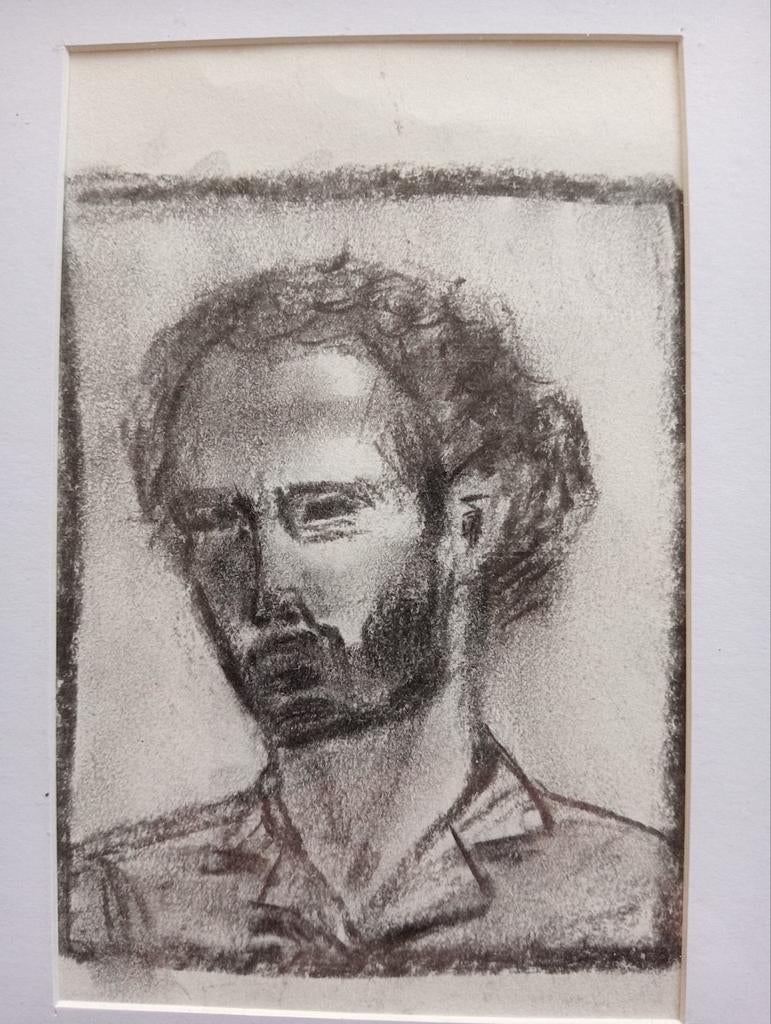 Tekening portret zwart krijt, Antiek en Kunst, Kunst | Tekeningen en Foto's, Ophalen of Verzenden