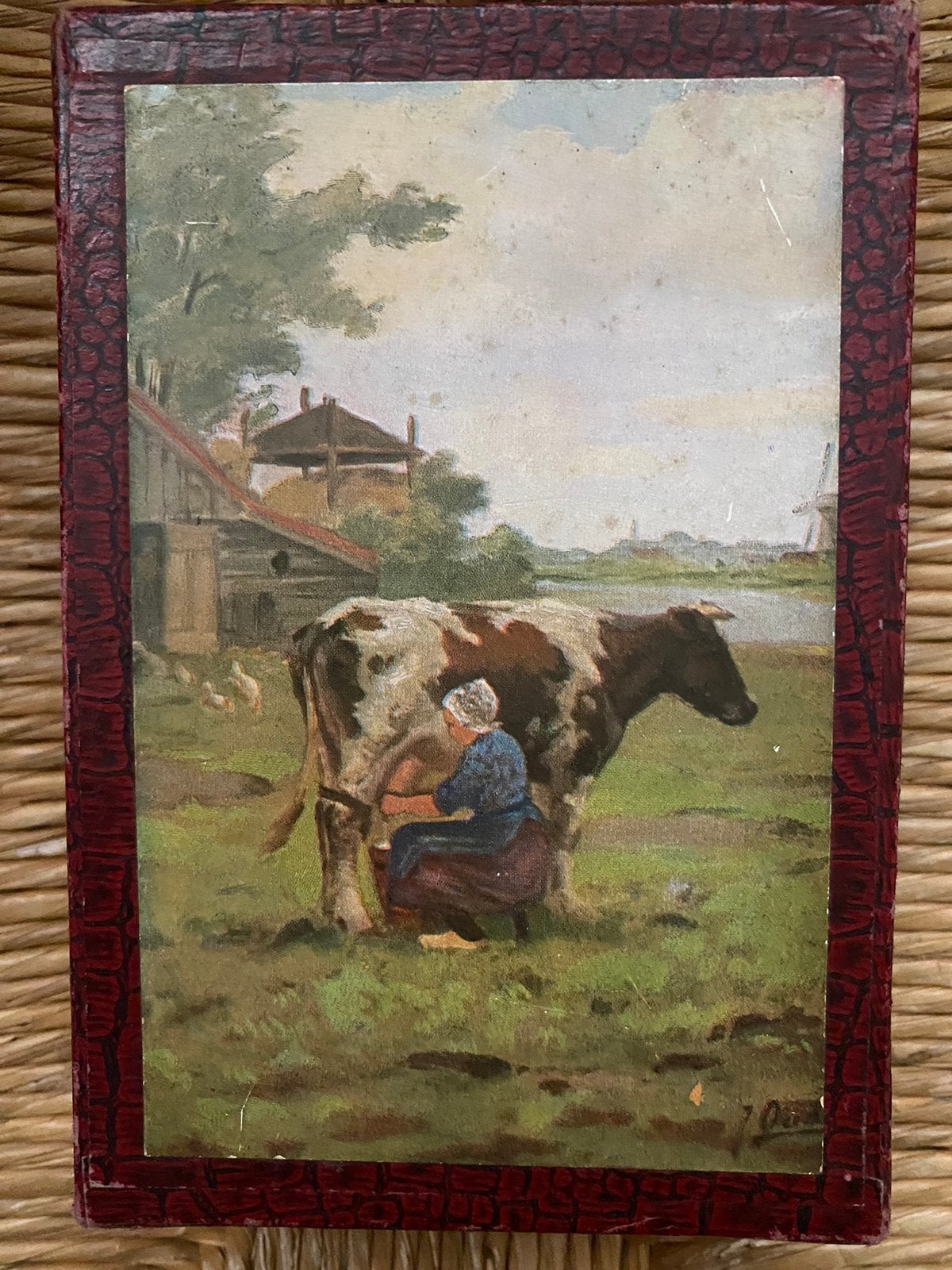 Antiek doosje met koe, Ophalen of Verzenden, Oud hollands, Landschap