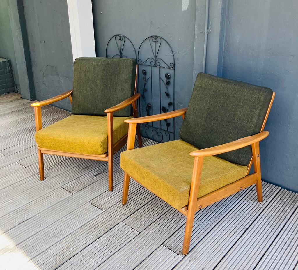 Twee Deens vintage loungestoelen / Fauteuils., Ophalen, Overige materialen, Vintage. Deens, 75 tot 100 cm