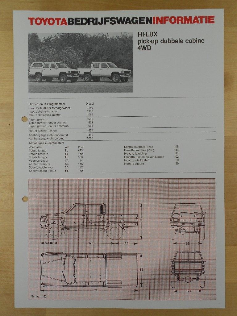 Toyota HiLux 4x4 Pick-up Specificatie Brochure 1984 Hi-Lux, Toyota, Ophalen of Verzenden, Zo goed als nieuw, Toyota