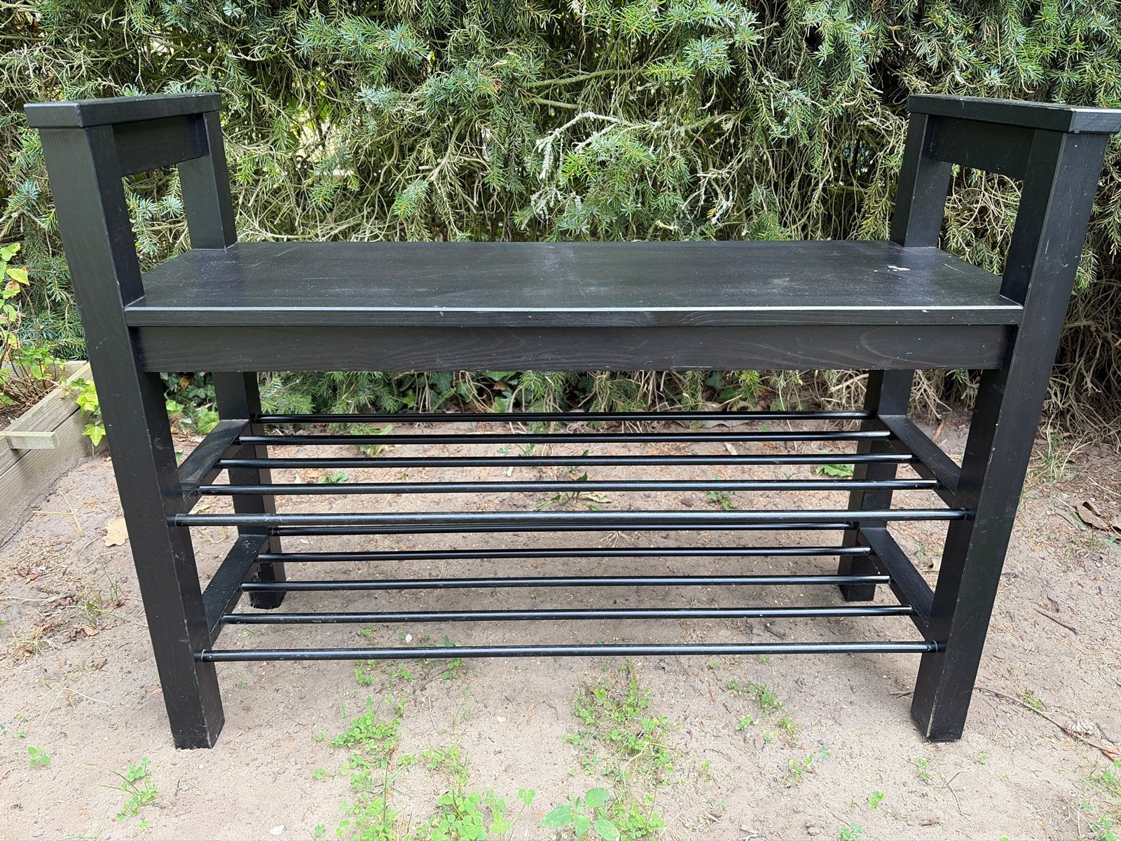 Ikea Zwart bankje met schoenenrek, Ophalen, Gebruikt