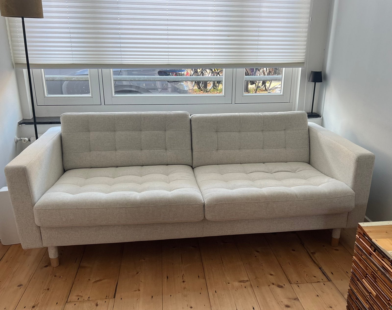 Landskrona 3 pers bank, beige, als nieuw, Ophalen, Zo goed als nieuw, 75 tot 100 cm
