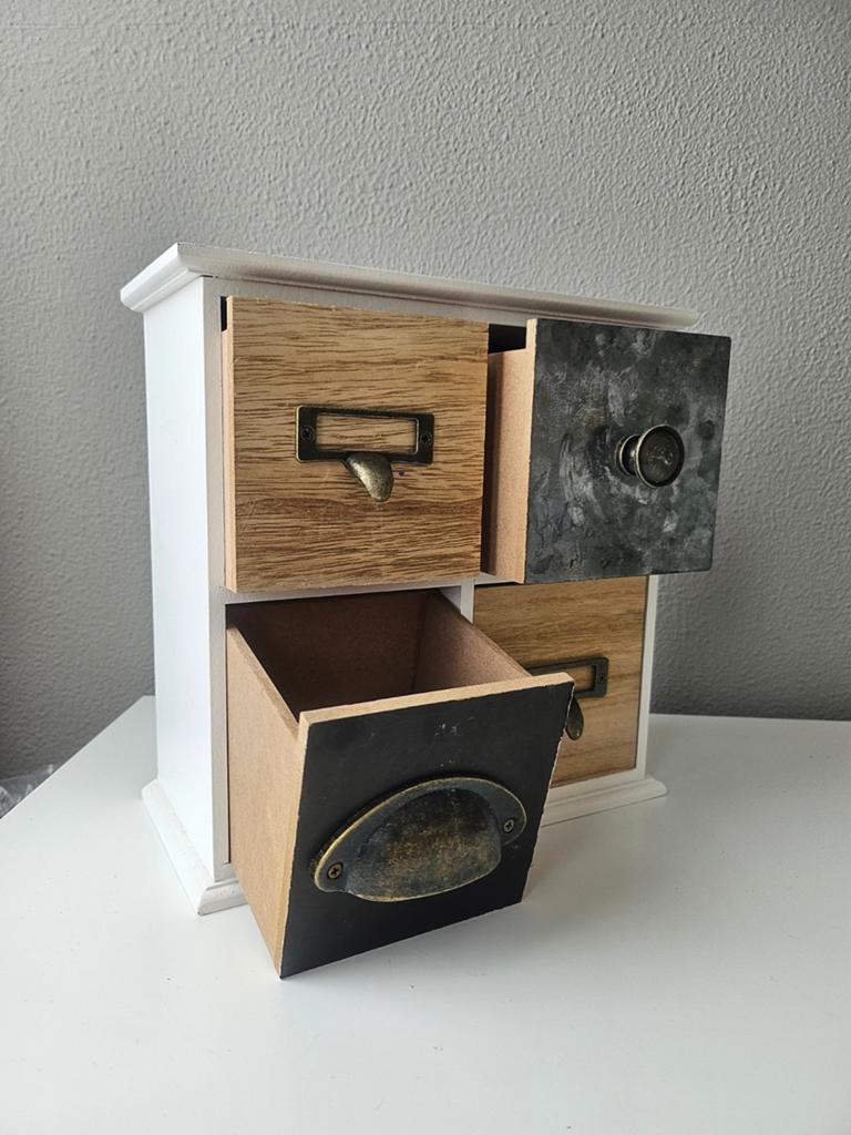 Decoratief ladekastje met 4 lades, hout en metaal, Meerkleurig, Ophalen of Verzenden, Zo goed als nieuw, Vintage