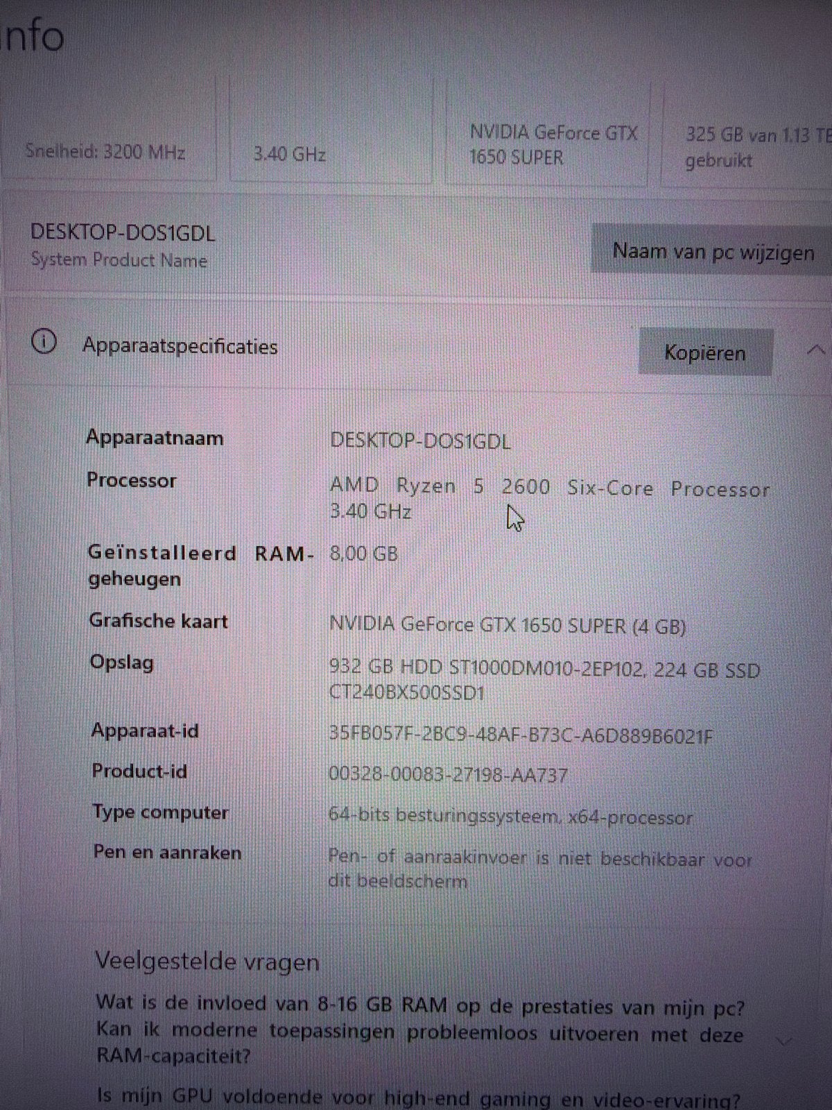 PC - AMD Ryzen 5 2600, GTX 1650 SUPER, Gebruikt, HDD, 8 GB, Ophalen of Verzenden