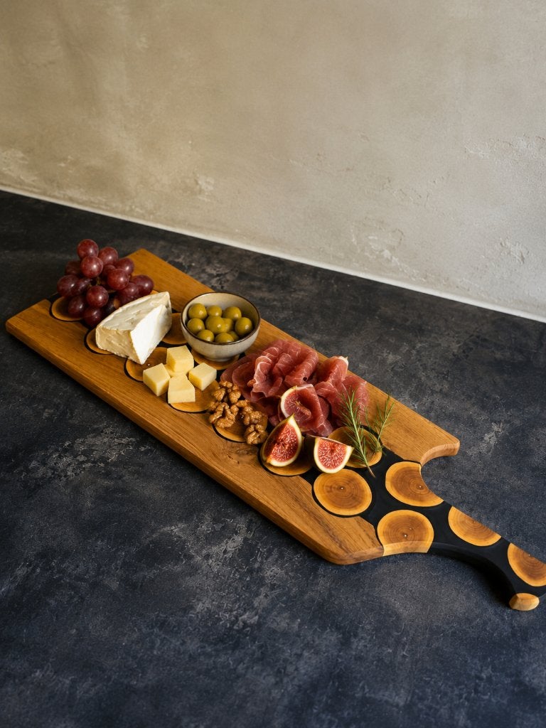 Eiken serveerplank met zwarte epoxy, Snij-/serveerplank, Ophalen, Nieuw, Hout