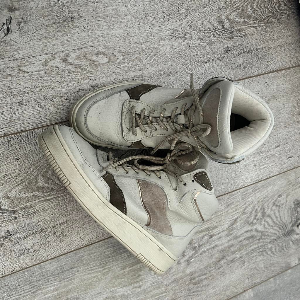 PS Poelman Esquimo Sneakers – Leer & Suède – Maat 40, Beige, Ophalen of Verzenden, Sneakers of Gympen, Gedragen