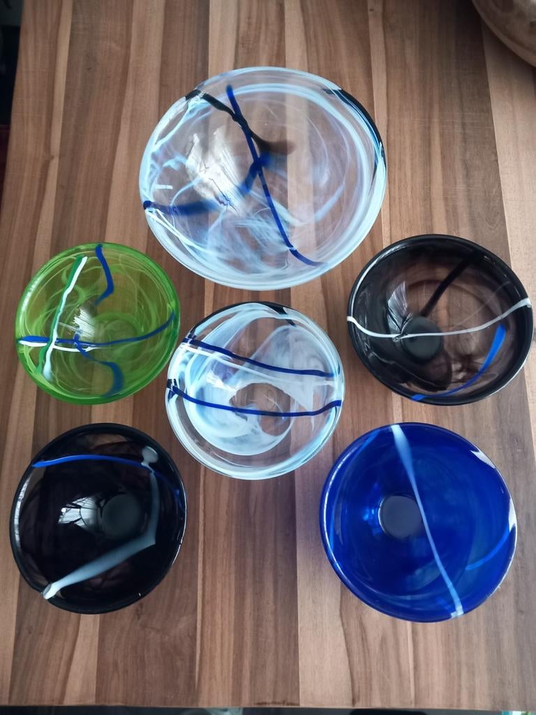 6x Kosta Boda glazen schalen, Zweeds designer Anna Ehrner., Ophalen of Verzenden