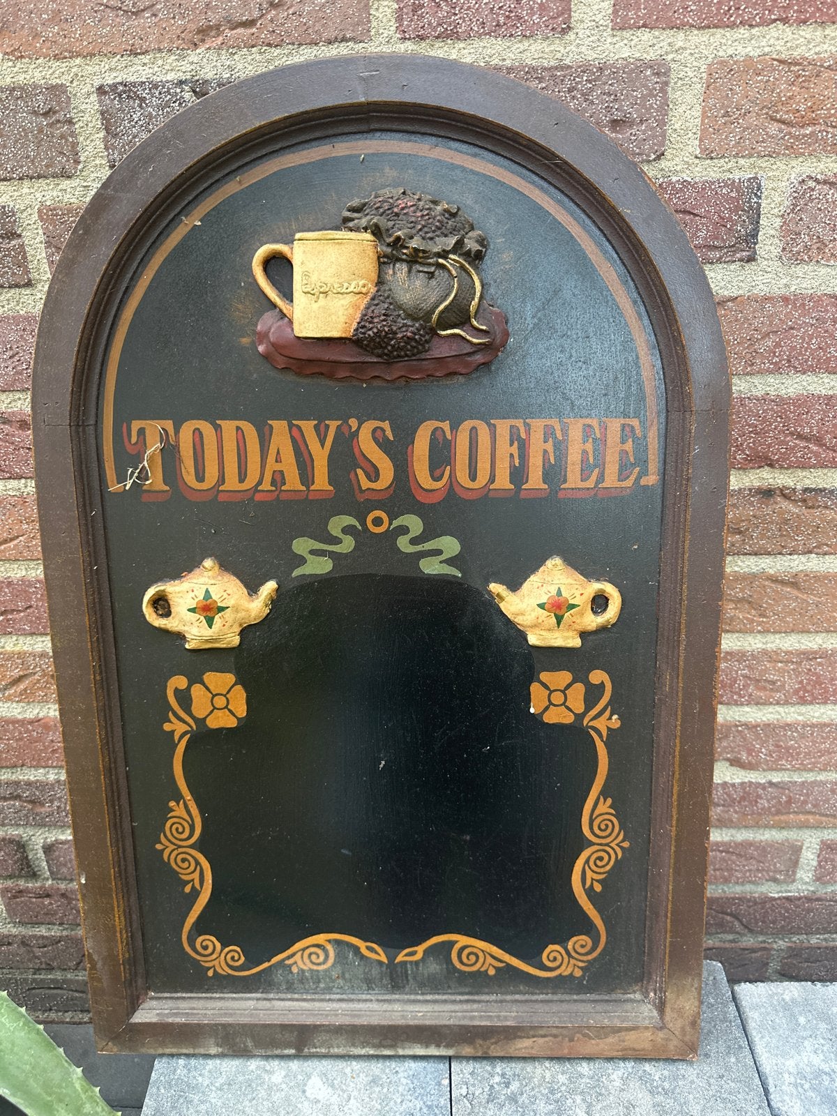 Vintage 'Today's Coffee' krijtbord - Houten decoratie, Gebruikt, Meerkleurig, Ophalen of Verzenden, Vintage
