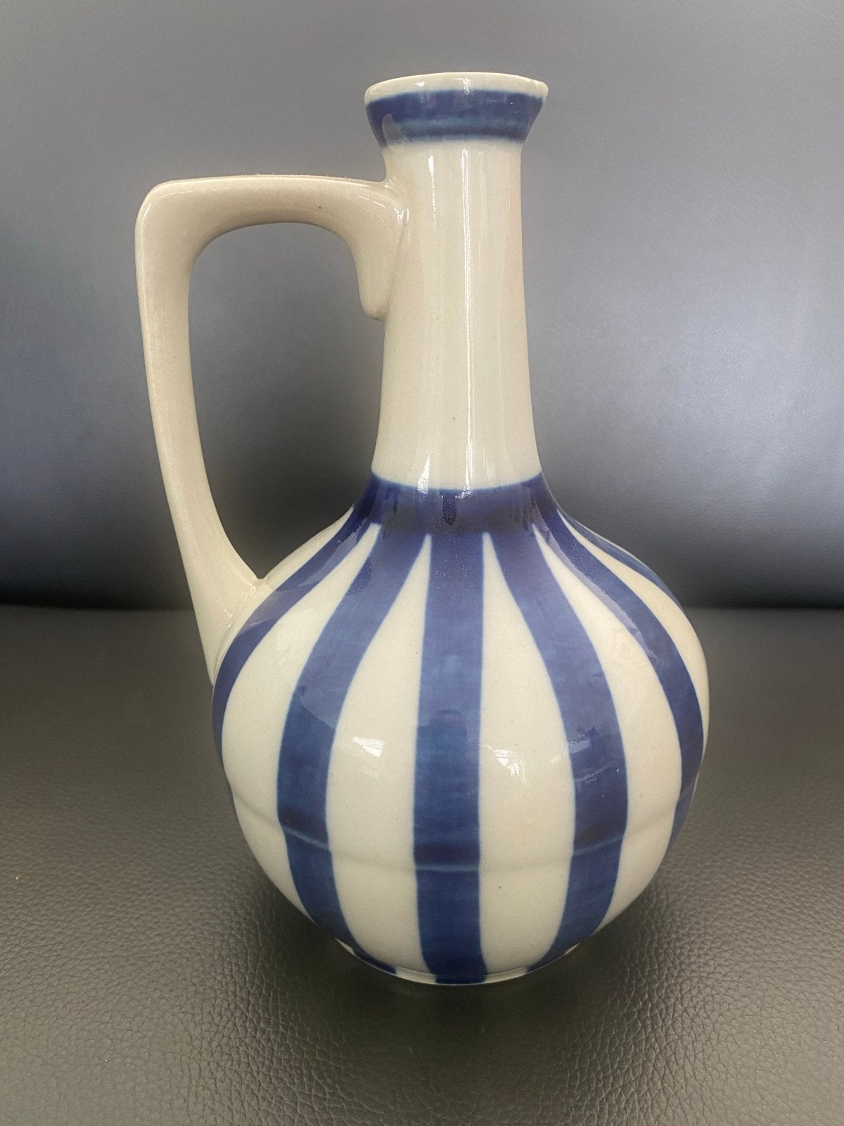 Vintage West-Duitsland Keramiek Vaas met Blauwe Strepen, Ophalen of Verzenden