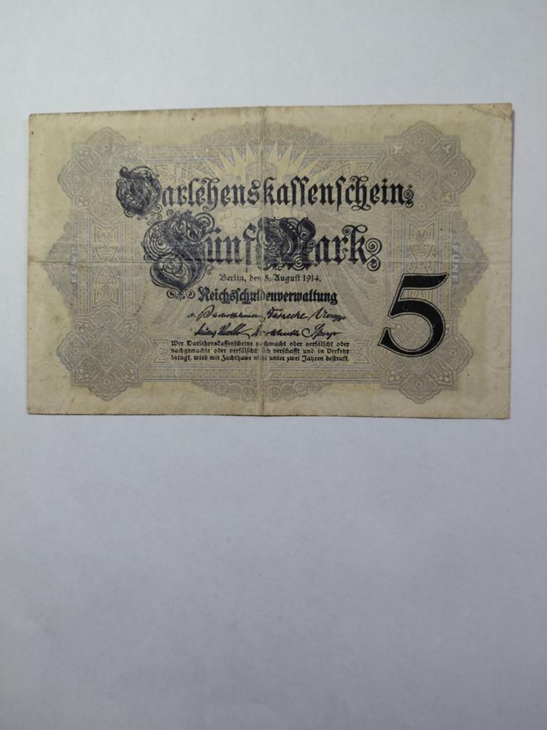 Duitse 5 mark ww1 1914, Postzegels en Munten, Bankbiljetten | Europa | Niet-Eurobiljetten, Ophalen of Verzenden, Duitsland
