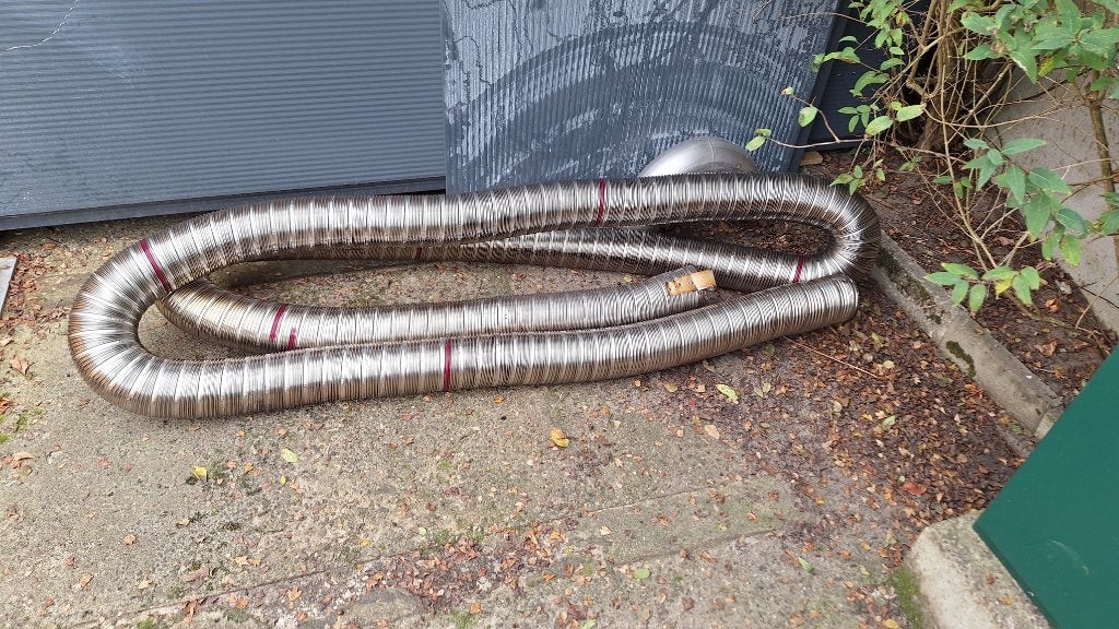 Flexibele rvs rookgas buis 125 mm en 8 meter lang, Ophalen, Gebruikt, 6 meter of meer, Overige typen