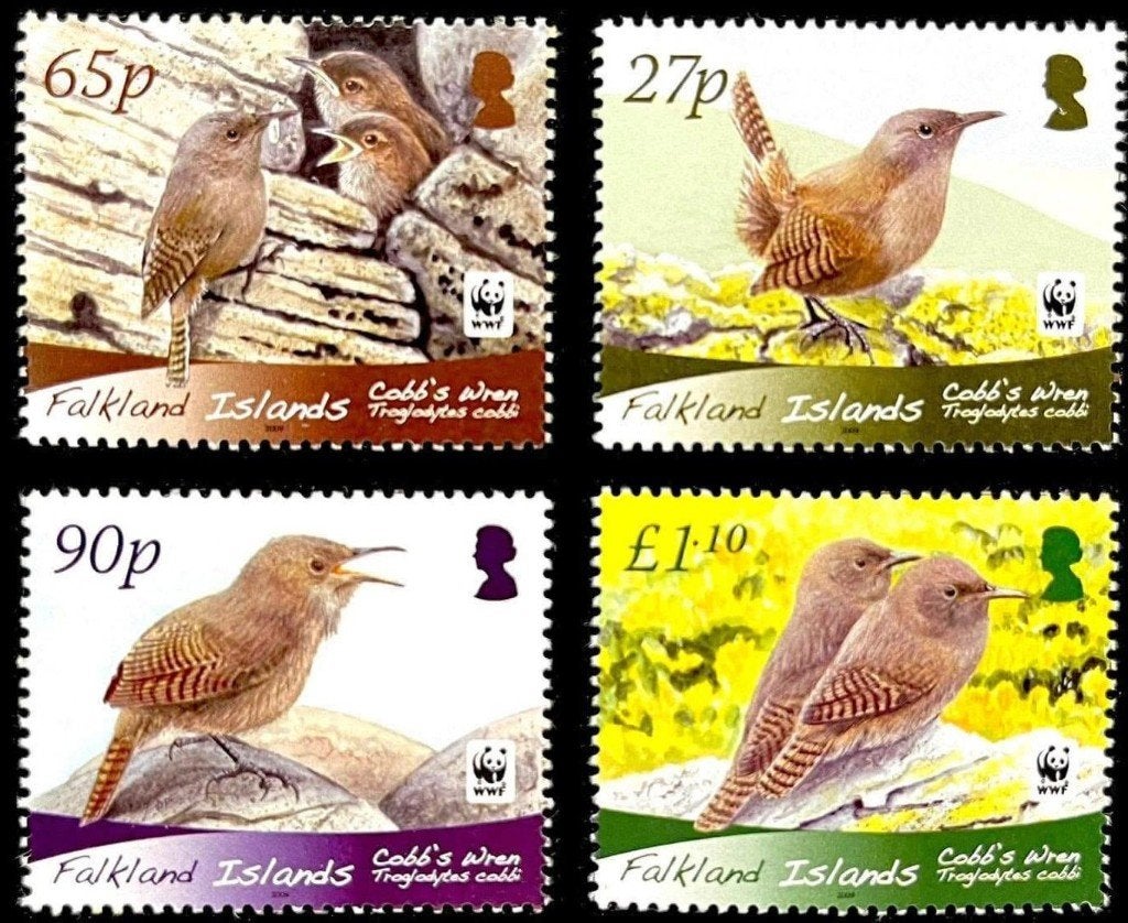 FALKLANDEILANDEN 12 - Dieren WWF: vogels (winterkoning), Ophalen of Verzenden, Postfris, Dier of Natuur