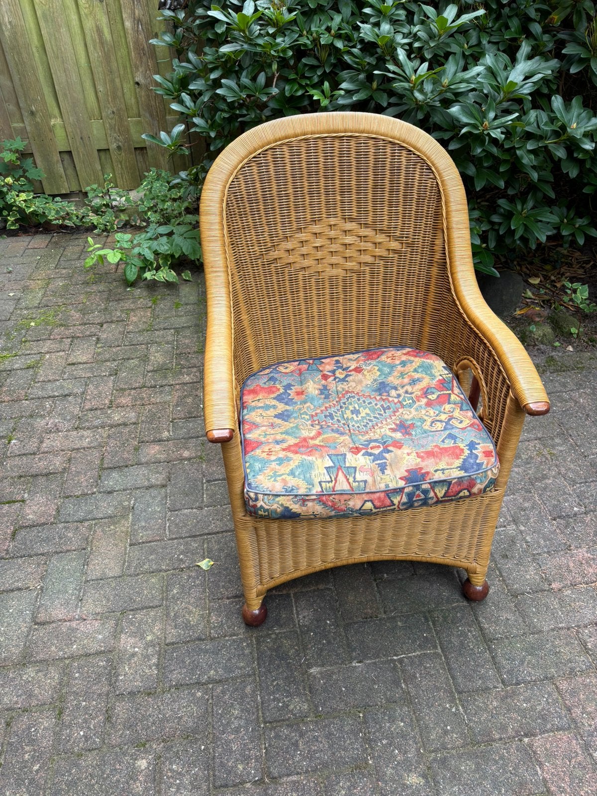 Rotan fauteuil met hoge rugleuning, Ophalen, Gebruikt, Bruin, Riet of Rotan
