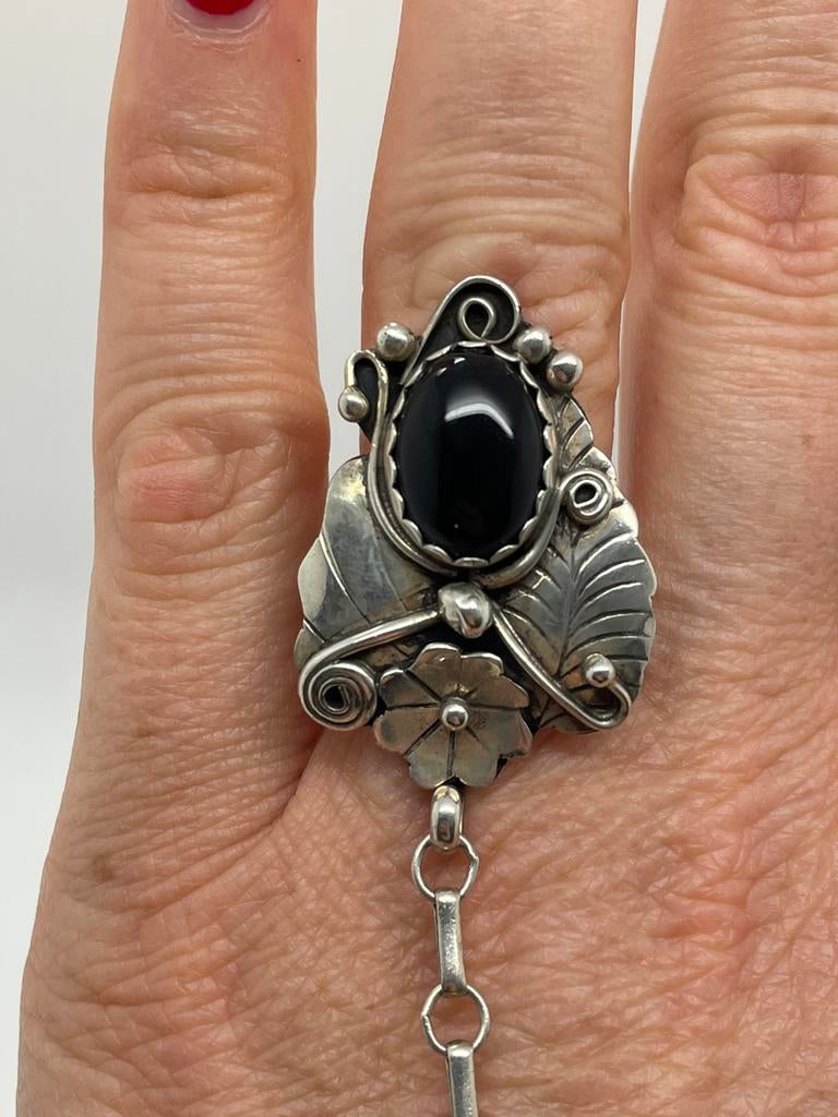 D98 Prachtige zilveren Navajo sieraad met onyx, Ophalen of Verzenden, Zilver, Overige typen, Met edelsteen