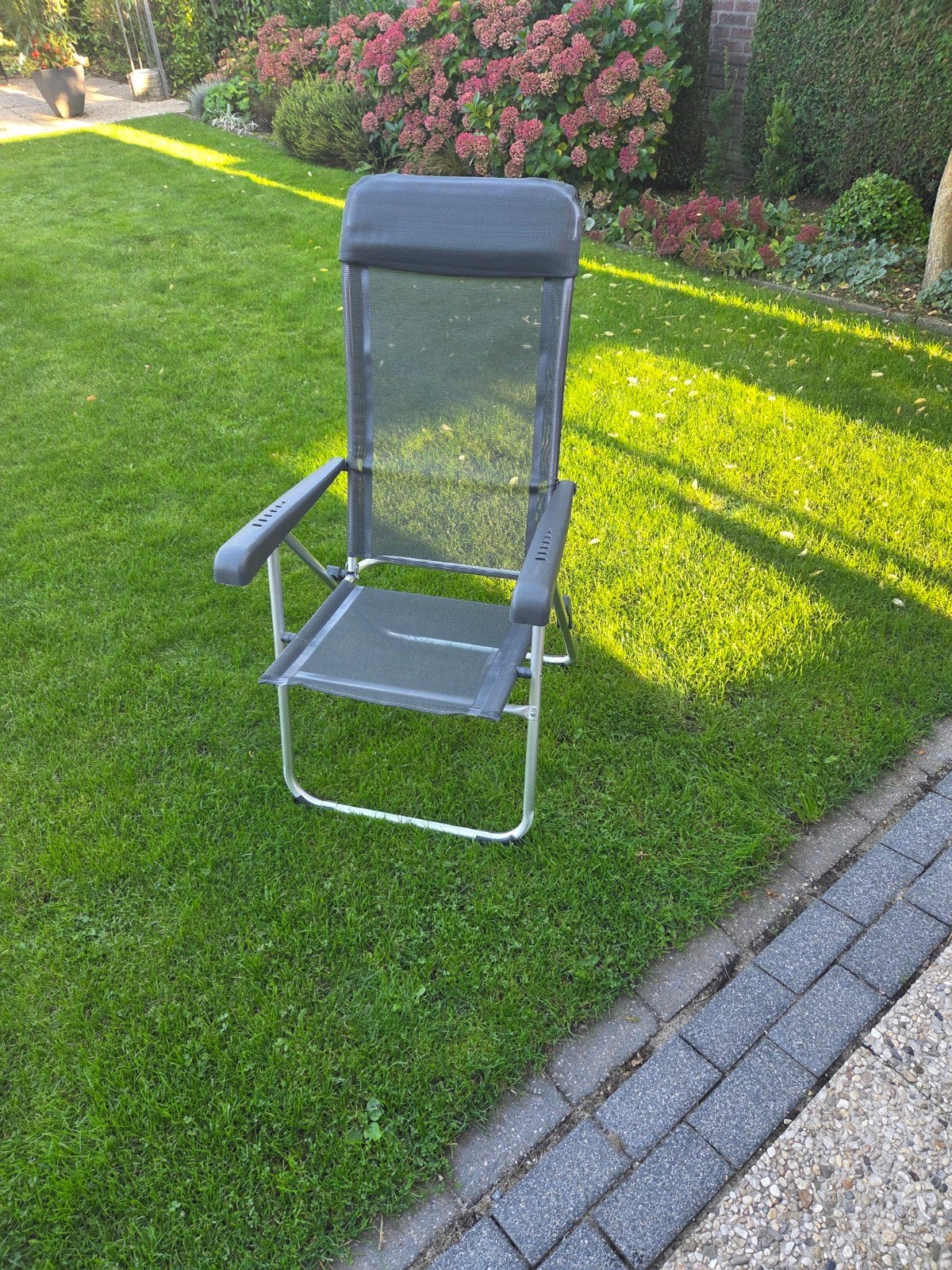 Verstelbare tuinstoel met kussen, Ophalen of Verzenden, Gebruikt, Metaal, Verstelbaar
