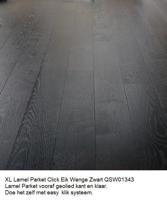 Lamel Parket click Zwart Eik Wenge 14mm voor afgeolied, Lamel parket click 14mm dik zwart wenge kleur, 75 m² of meer, Zwart, Nieuw