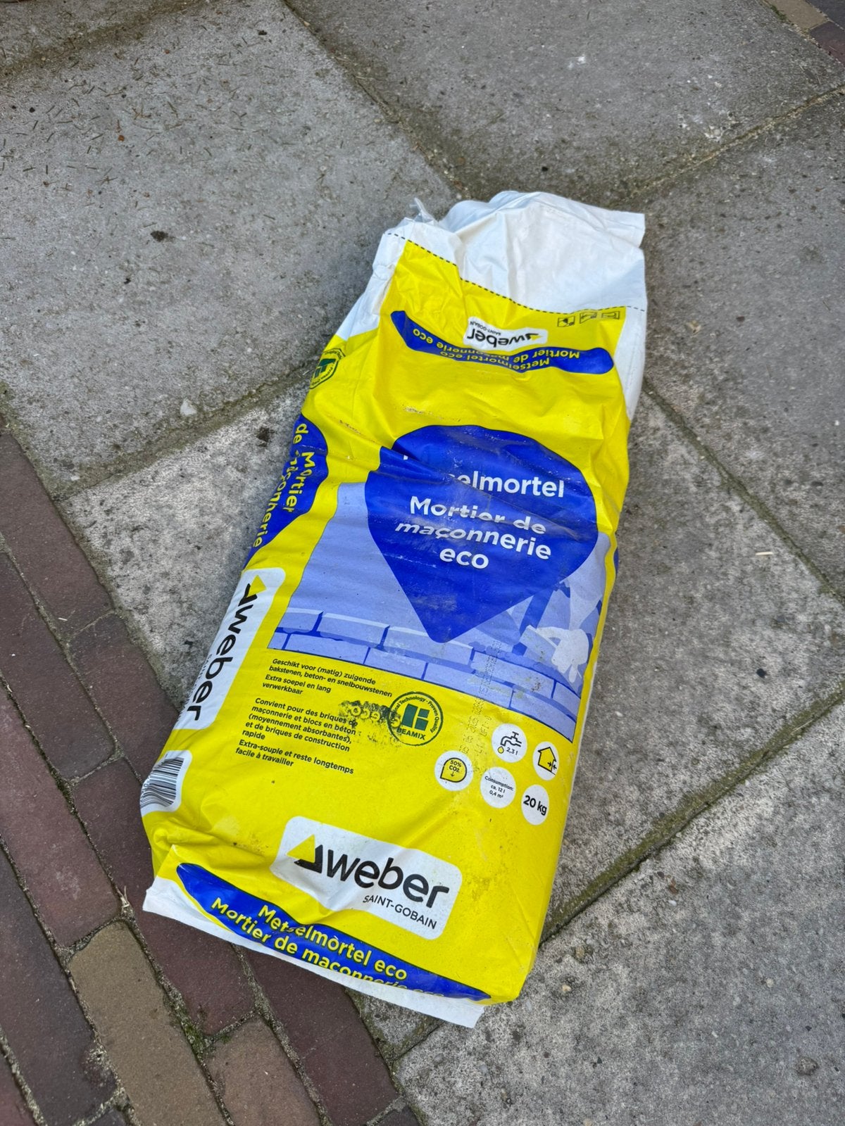 1 zak Weber metselmortel 20 kg, Ophalen, Zo goed als nieuw, Overige typen