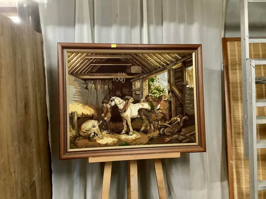 Groot geborduurd schilderij “Paardestal”, Ophalen of Verzenden
