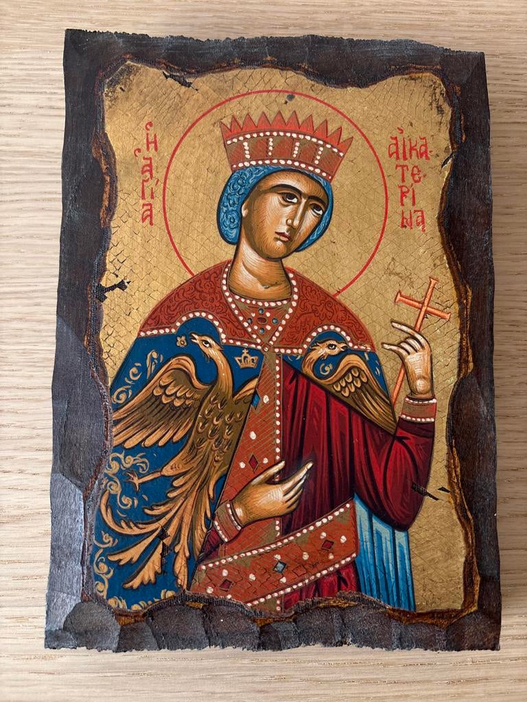 Handgeschilderd Byzantijns icoon - Heilige Catharina, Ophalen of Verzenden