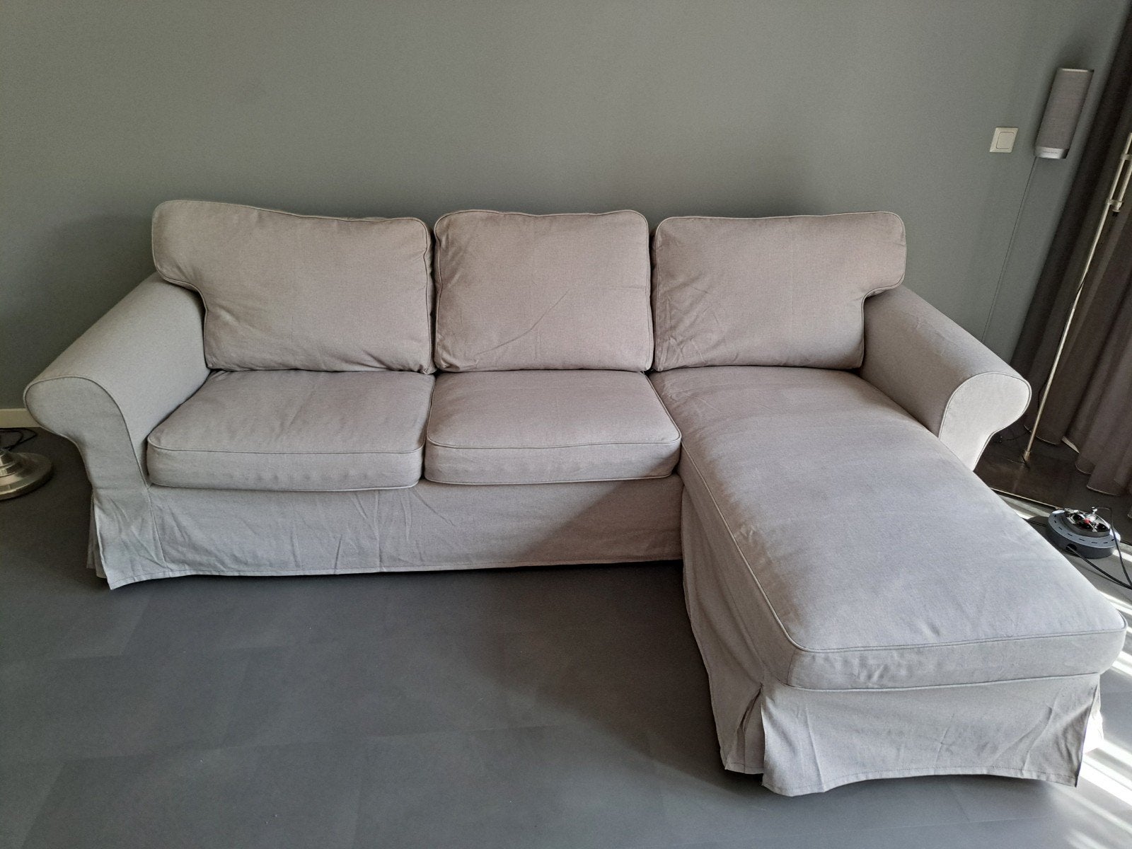 IKEA Ektorp 3-zitsbank met chaise longue, licht grijze bekle, Ophalen, Klassiek, Comfortabel, 100 tot 125 cm, Driepersoons