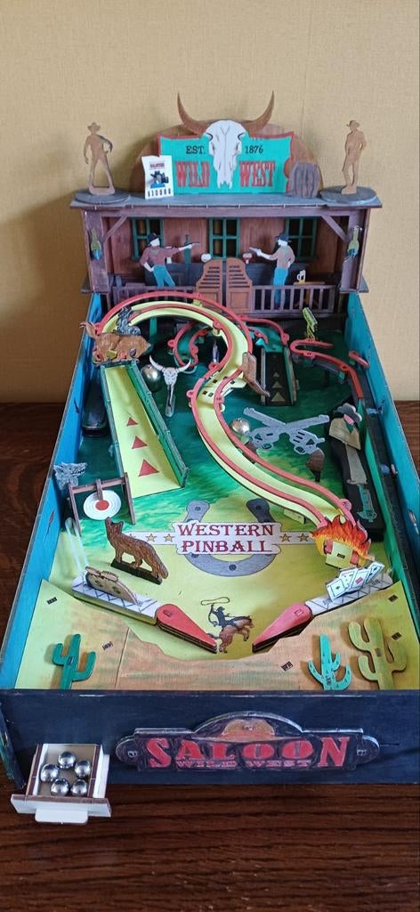 Werkende Houten Wild Western Pinball Machine, Verzamelen, Speelgoed, Ophalen
