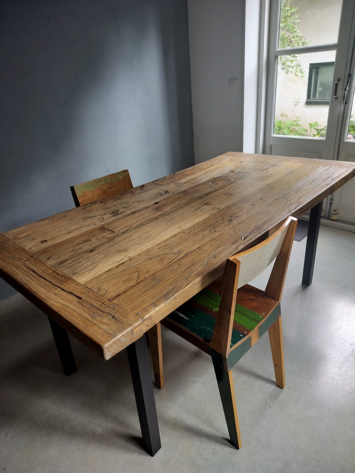 Robuust houten eetkamertafel, Huis en Inrichting, Tafels | Eettafels, Ophalen, 200 cm of meer, 50 tot 100 cm, Zo goed als nieuw