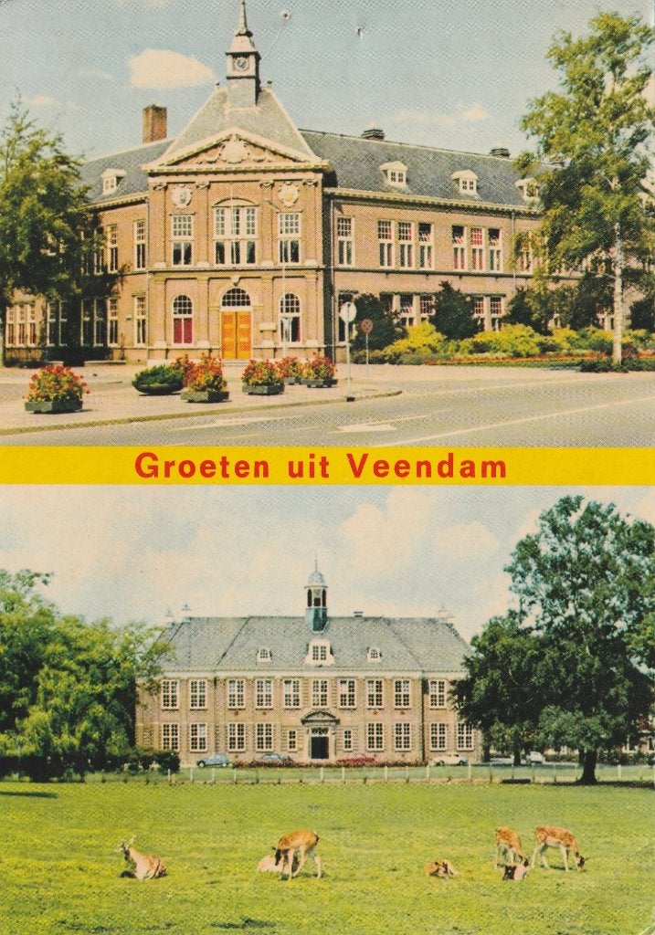 VEENDAM School Winkler Prins en Hertenkamp Groeten, Verzenden, 1960 tot 1980, Gelopen, Groningen
