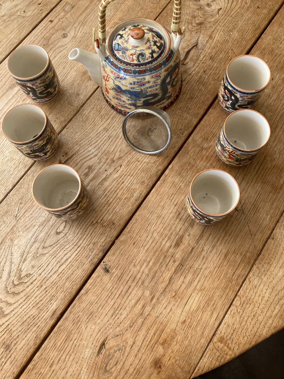 Nieuwe chinese  theeservies met drakenmotief met filter, Ophalen of Verzenden