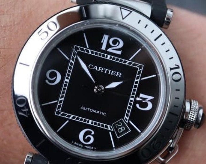 Cartier Pasha Automatic Herenhorloge - Zwart/Zilver, Ophalen, Gebruikt, Staal, Polshorloge