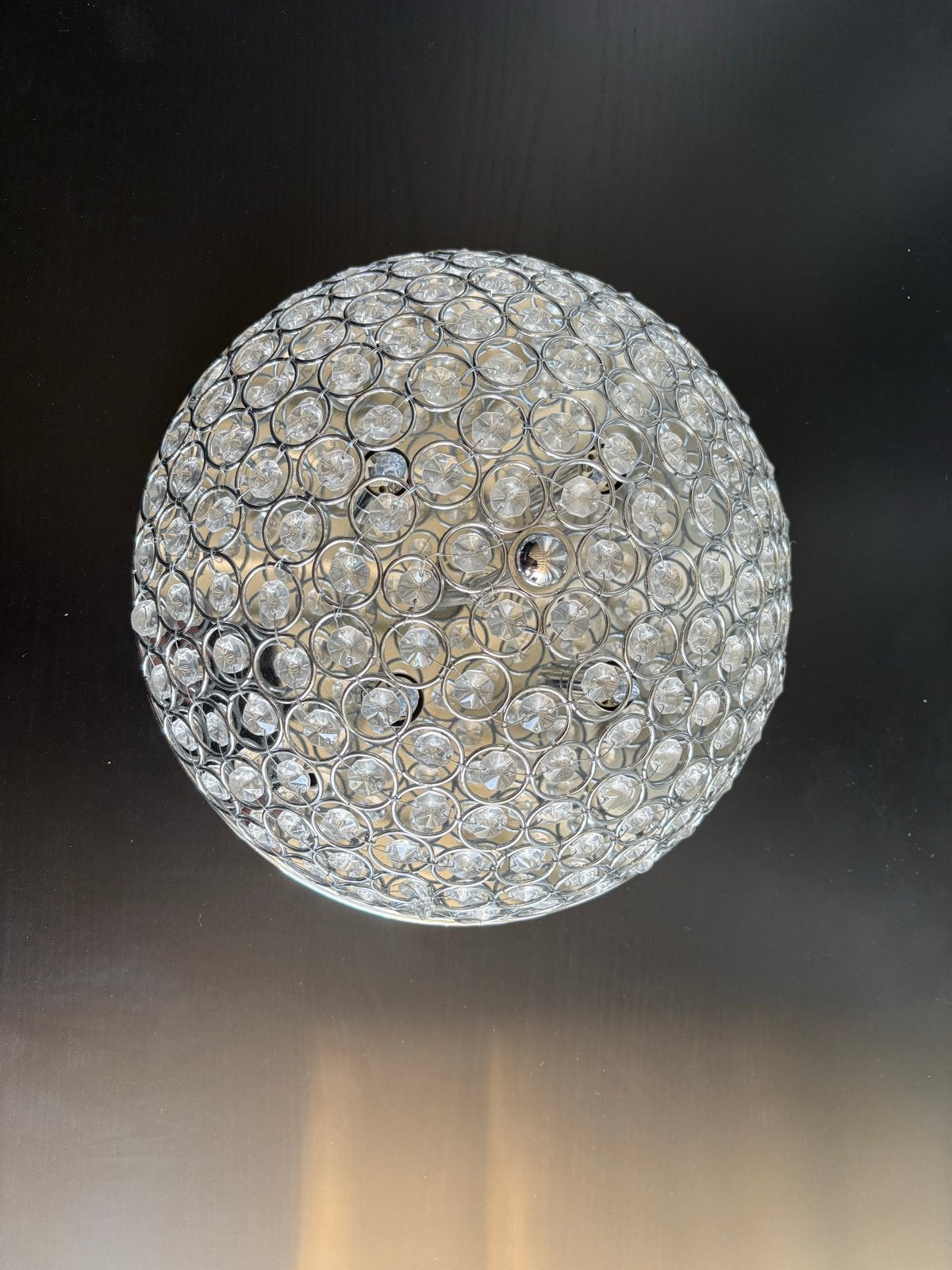 Mooie plafondlamp met kristallen, doorsnede ca. 30 cm, Ophalen, Zilver, Zo goed als nieuw, Plafondlamp
