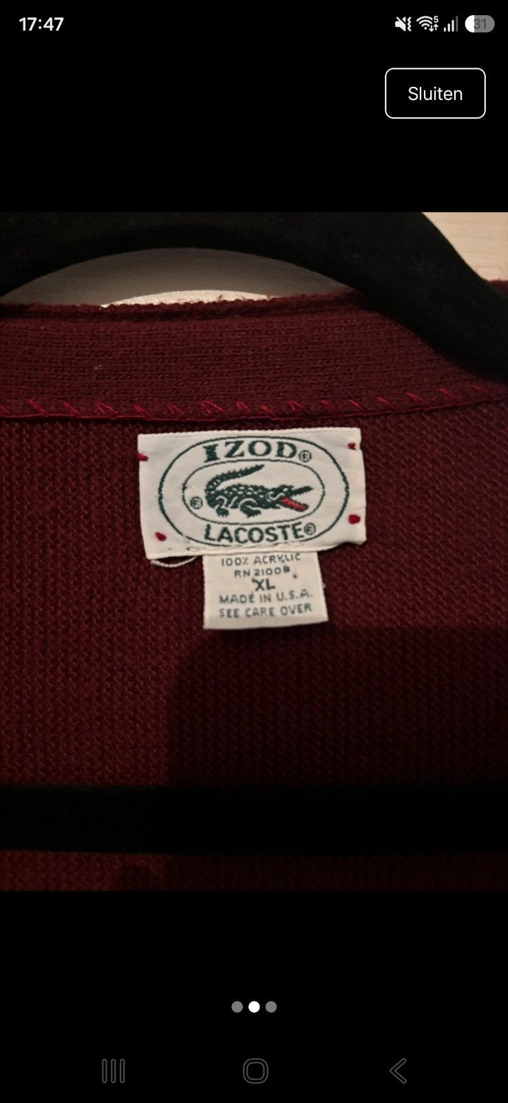 Lacoste Wollen Vest Bordeaux Rood Maat XL, Lacoste, Maat 56/58 (XL), Ophalen of Verzenden, Gedragen