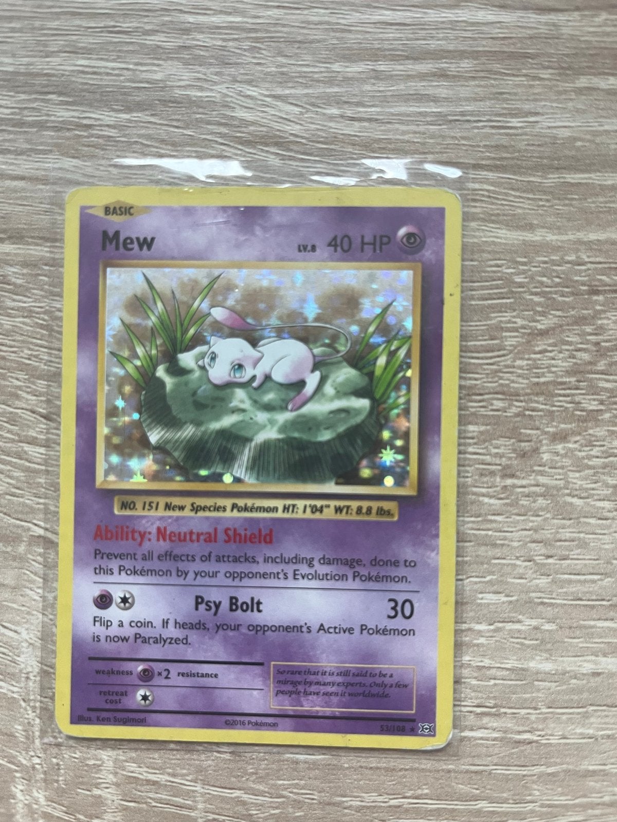Mew Pokémon kaart (zwaar bespeeld), Ophalen of Verzenden, Gebruikt, Losse kaart, Foil