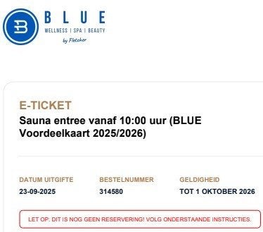 Blue Wellness Voordeel E-ticket te koop (2 stuks), Tickets en Kaartjes, Twee personen, Kortingsbon, Spa of Sauna