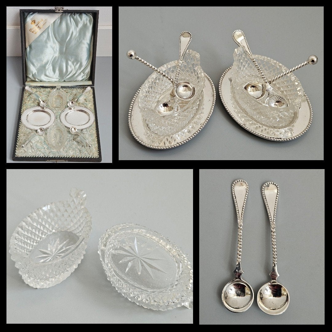Nederlands zilver, kristal met zilver, zoutvaatjes, Ophalen of Verzenden, Zilver
