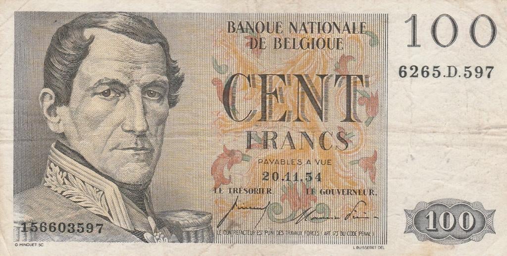 Belgie 100 Frank 20.11.1954, Ophalen of Verzenden, Los biljet
