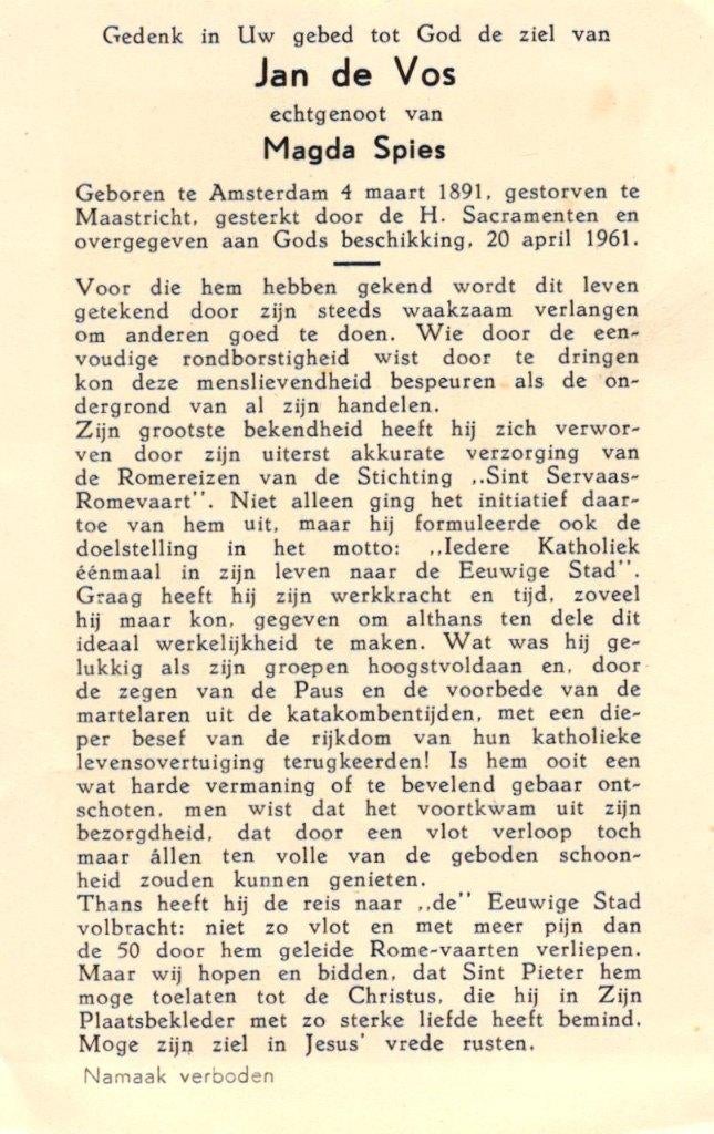 Vos de Jan Amsterdam 1891-1961 Maastricht, Verzamelen, Ophalen of Verzenden
