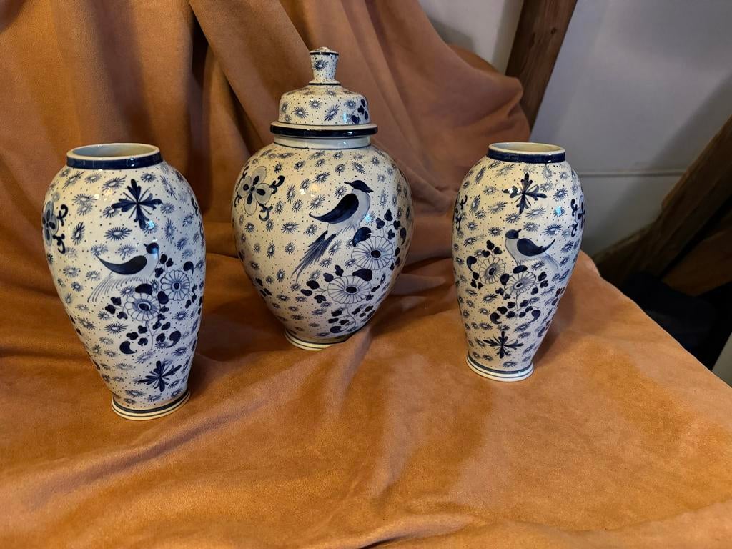 Set van 3 Delfts blauwe vazen - merk Wasmuel, Ophalen of Verzenden