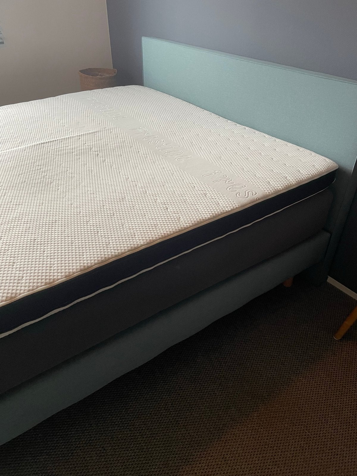Tweepersoonsbed met matrassen en topper, Huis en Inrichting, Ophalen, Gebruikt, Blauw, Tweepersoons
