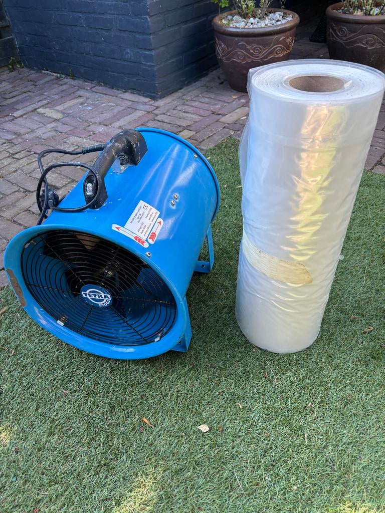 Bouwventilator SHT-30 (520W) met rol plastic luchtslang, Doe-het-zelf en Verbouw, Ophalen of Verzenden, Gebruikt, Ventilator en Afzuiger