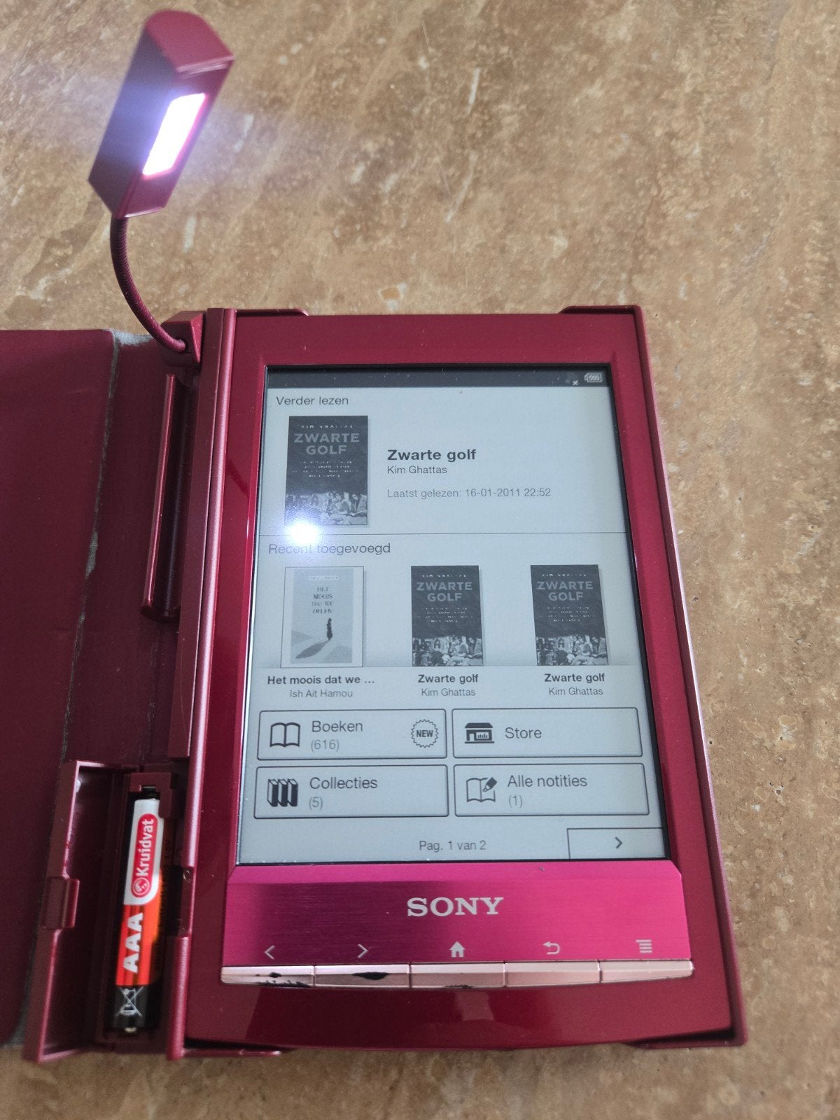 Sony E-reader PRS-T1 met fysieke knoppen en hoesje, Computers en Software, E-readers, Ophalen of Verzenden