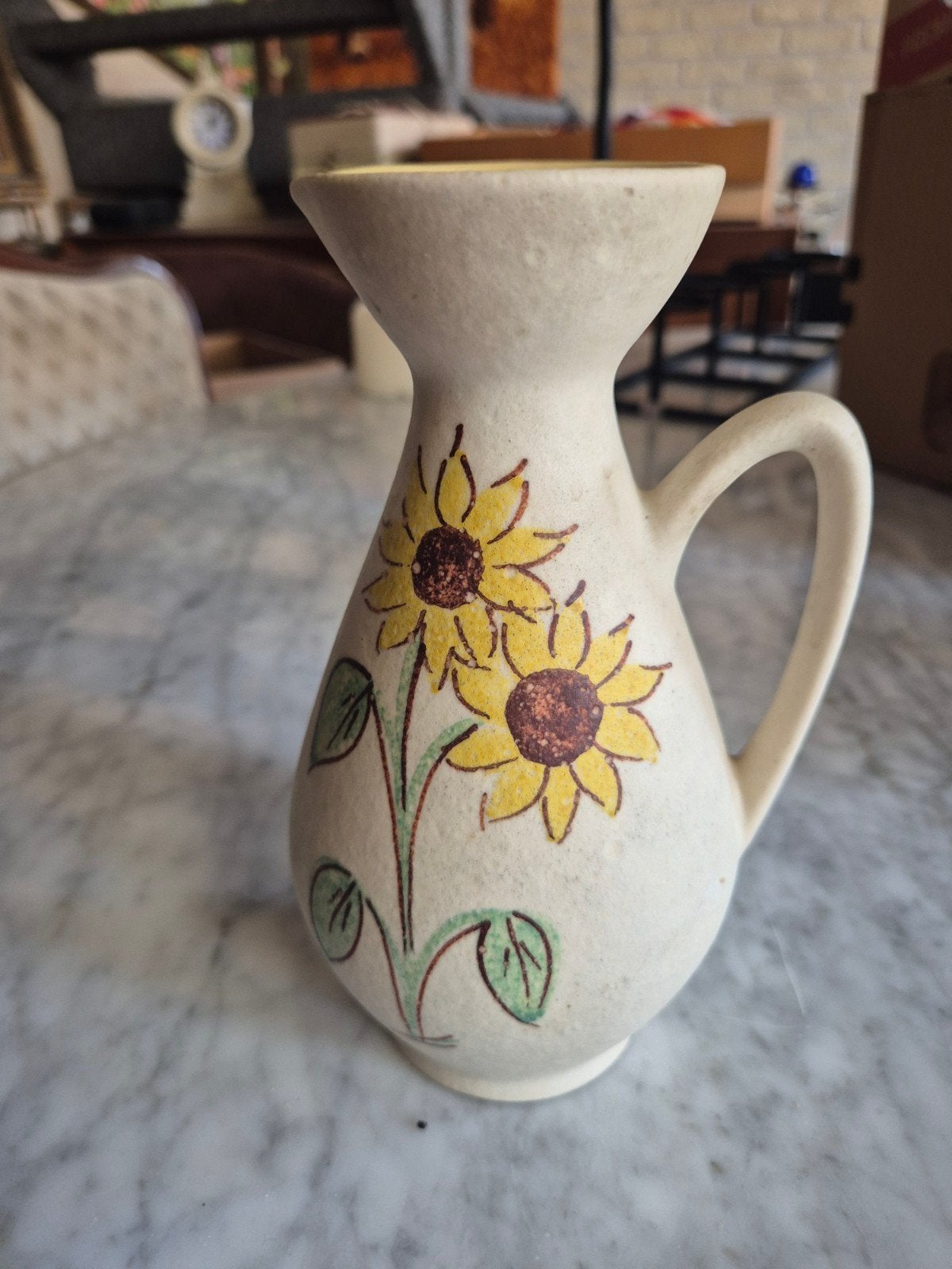 Vintage West Germany Keramiek Vaas met Zonnebloemen, Ophalen of Verzenden