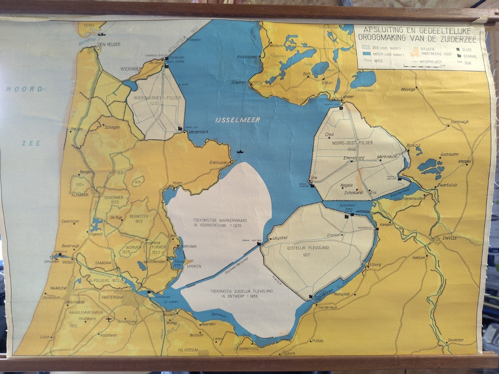 Historische kaart Afsluiting en Droogmaking Zuiderzee, Gelezen, Ophalen of Verzenden, Landkaart, 1800 tot 2000