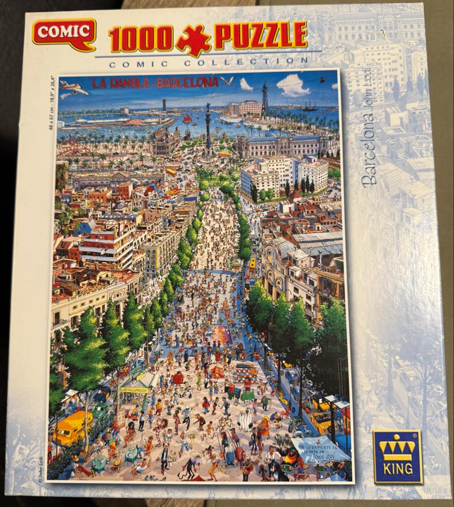 King Comic Collection 1000 stukjes puzzel Barcelona, Ophalen of Verzenden, 500 t/m 1500 stukjes, Gebruikt, Legpuzzel