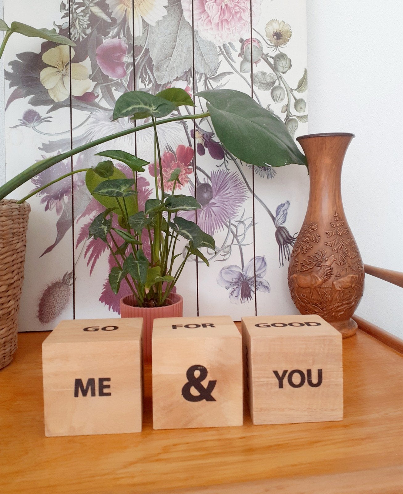 Decoratieve houten blokken met inspirerende teksten, Hout, Ophalen of Verzenden, Zo goed als nieuw, Modern