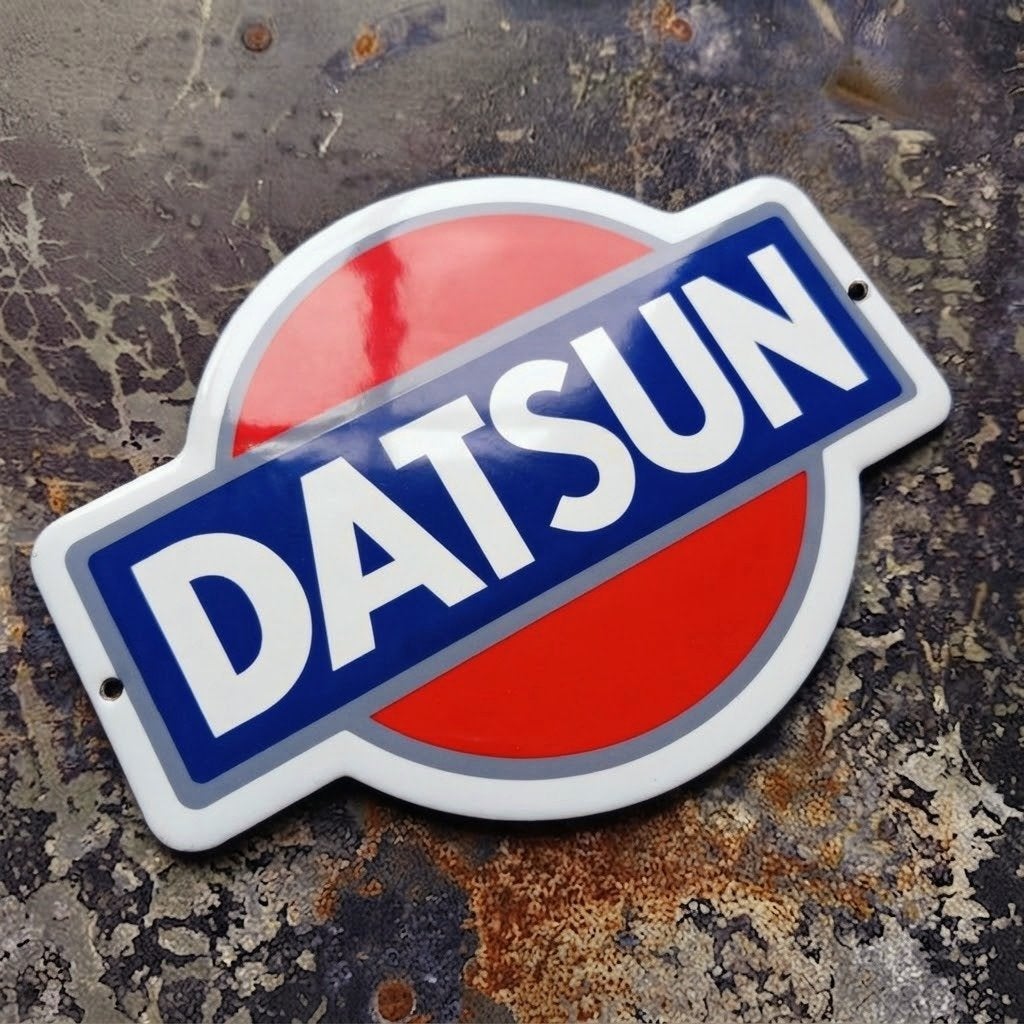 Emaille Reclamebord DATSUN Nissan Garage Dealer Vintage Bord, Verzenden, Gebruikt, Reclamebord