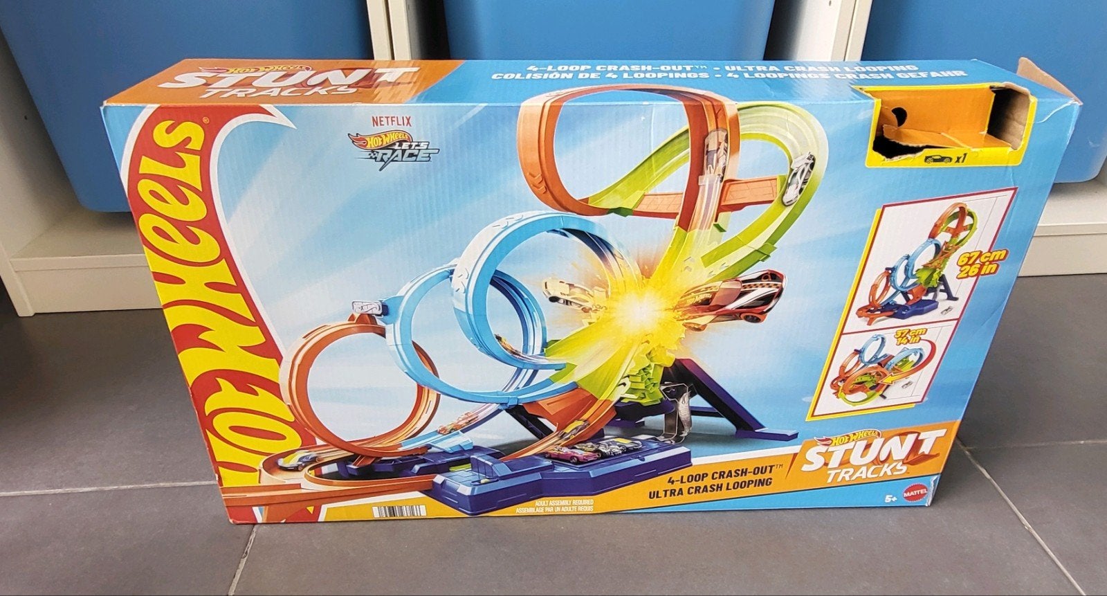 Hot Wheels Stunt Tracks 4-Loop Crash-Out Racebaan, Racebaan, Zelf te bouwen, Ophalen of Verzenden, Zo goed als nieuw
