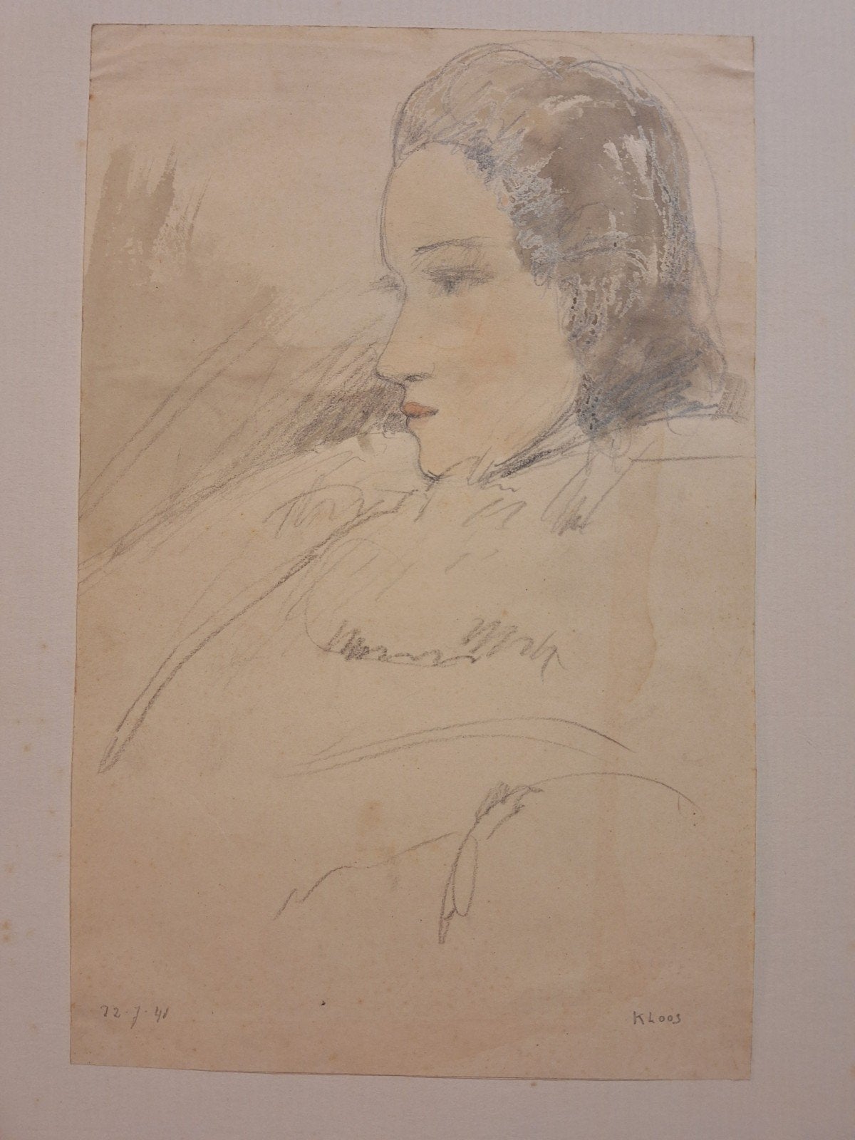 Tekening van Cornelis Kloos - Vrouwelijk Portr (1941), Antiek en Kunst, Ophalen of Verzenden, Tekening, Potloodtekening, Origineel
